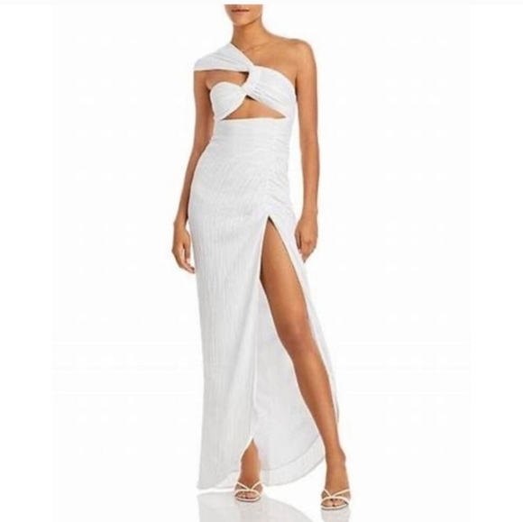 Just Bee Queen Harlow Dress White Cutout One Shoulder Maxi Size l (run small) - Picture 3 of 11